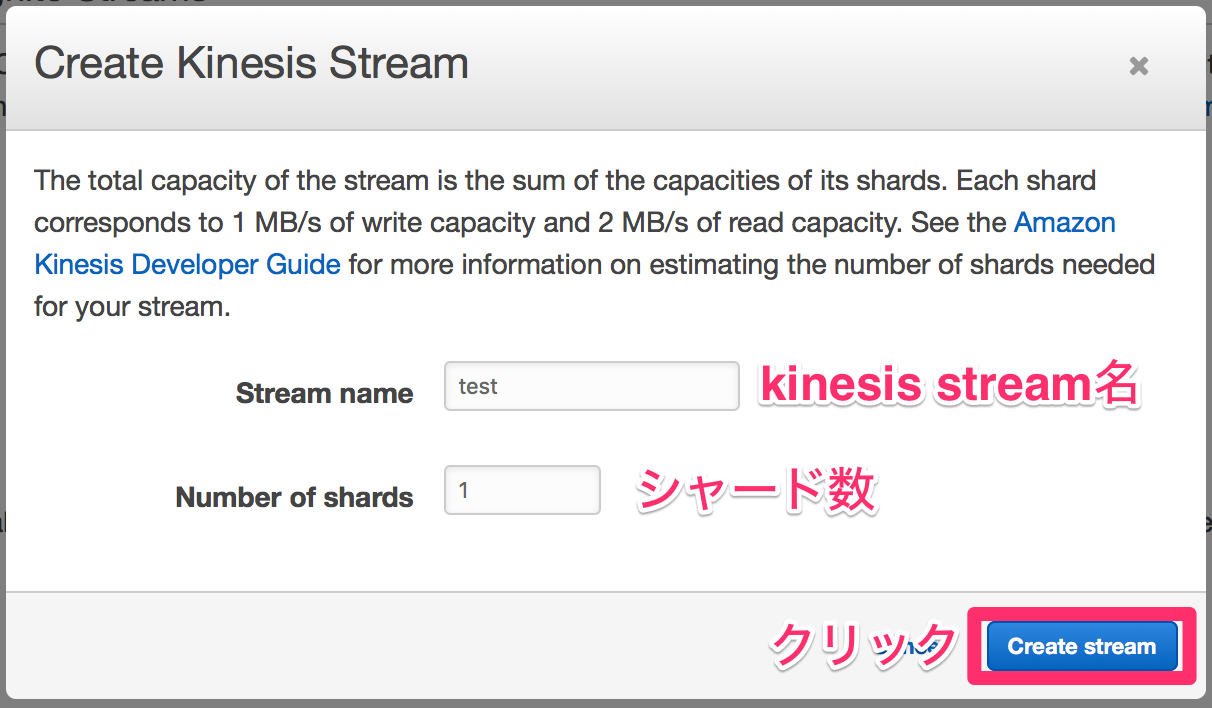 Kinesisストリームの作成
