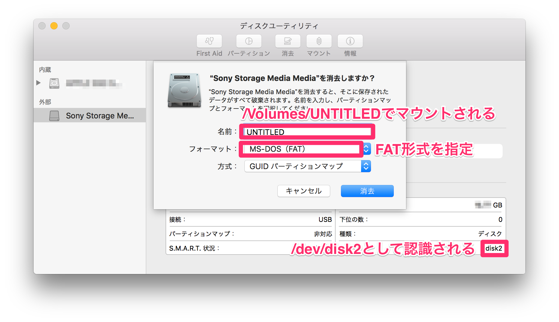 USBメモリのフォーマット